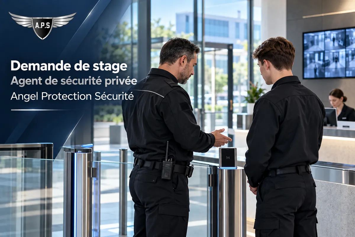 Un agent de sécurité expérimenté montre à un stagiaire le fonctionnement d'un lecteur de badge aux portiques d'accès d'un hall de bureaux